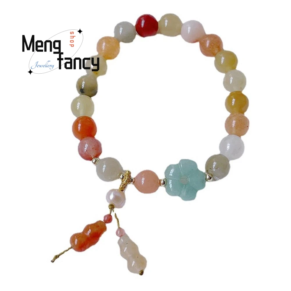 New Natural Gold Silk Jade Bracelet Female Retro Chinese Wind Flower Gourd Dribbling Hand String Exquisite Fashion Fine Jewelry
