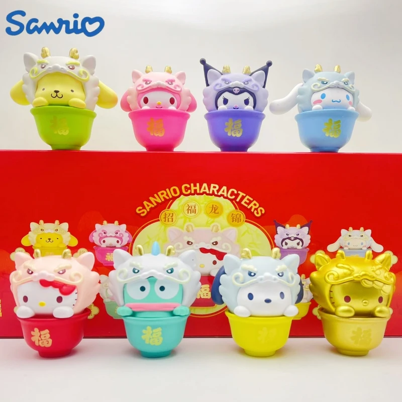 Sanrio Cute Hello Kitty 8pcs Bring Good Luck And Blessings Red Blind Box Cute Kt Cat Mystery Boxes Figurine Toy Figurine Gifts