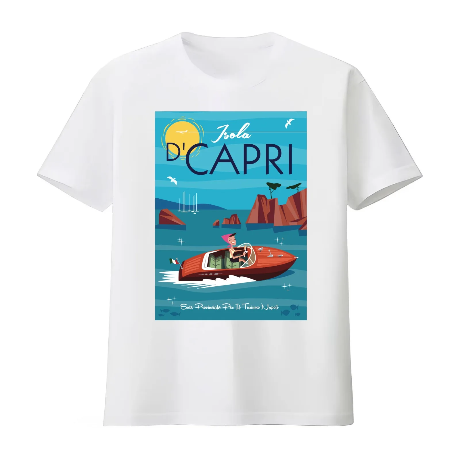 Isola D'Capri poster T-Shirt Summer Casual Cotton Tee Oversized Streetwear Tops Vintage Graphic Print Loose Fit Short Sleeve