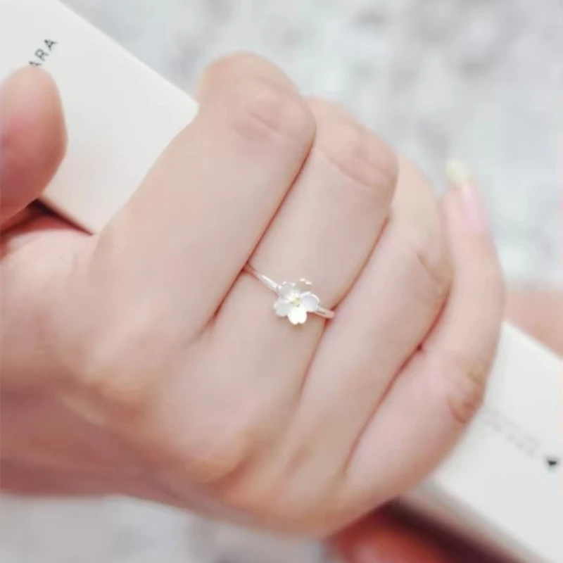 925 Sterling Silver kwiat wiśni otwarte pierścionki dla kobiet hipoalergiczna moda dziewczyna srebro-biżuteria — zdjęcie 5