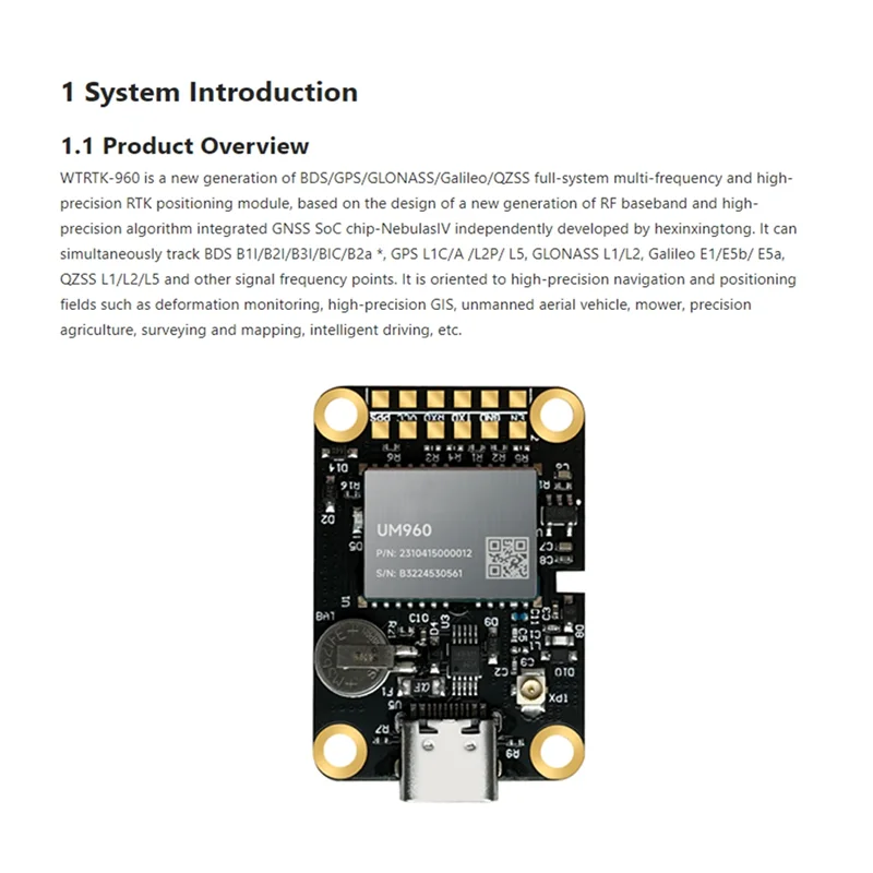 RTK-960 ZED-F9P High Precision BDS/GPS/GLONASS/Galileo/QZSS High Precision Positioning Module-A22R