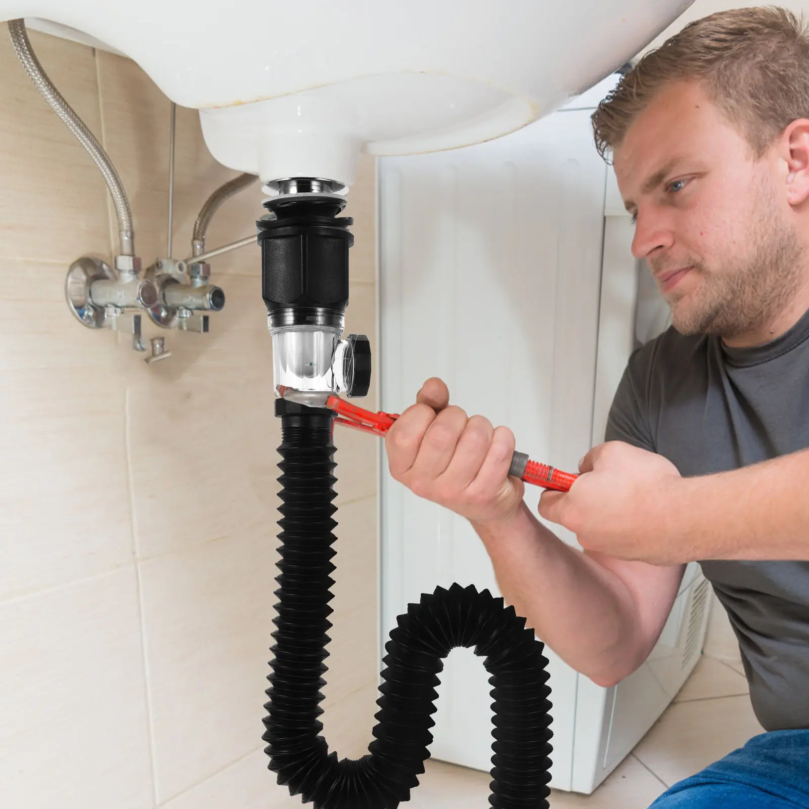 Stainless Steel Sink Drain Kit with Pop-Up Stopper, Anti-Clog Hair Collector, Leakproof Fast Draining