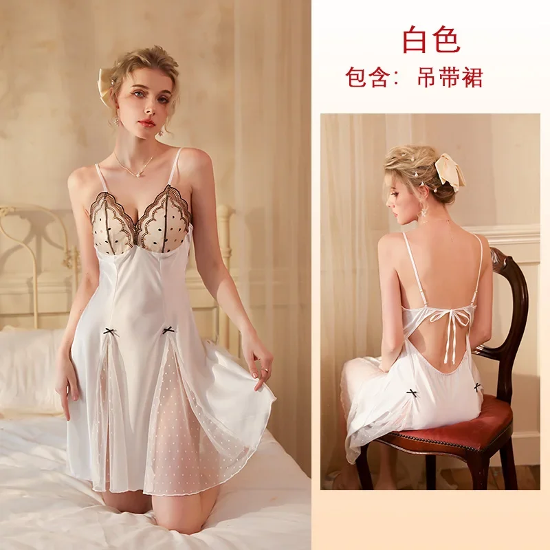 Nightgown สายเอี๊ยมแบบบางของผู้หญิงสำหรับฤดูร้อน, สายเอี๊ยมบางสบายลำลองระบายอากาศเซ็กซี่