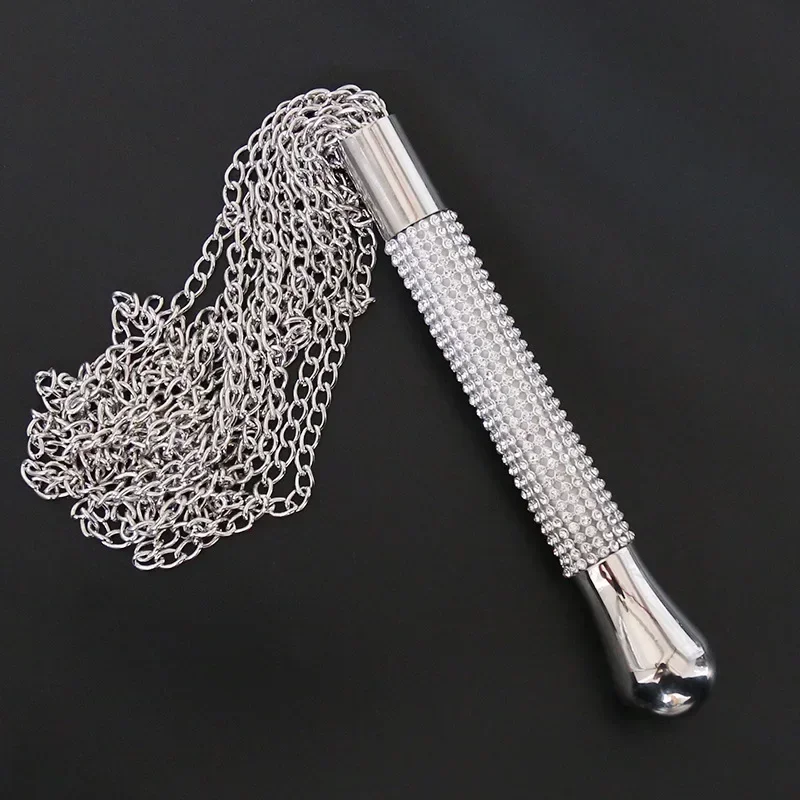 Premium Short Horse Riding Crop with Crystal Handle & Metal Alloy Chain Tassel Equestrian Training Tool