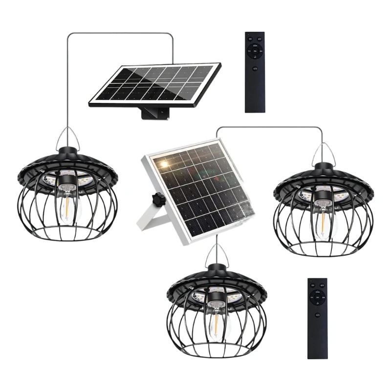 Patio Solar Pendant Lamp with Remote Control, External Panel and Cool White LED for Porch Yard Seating Spaces Decor