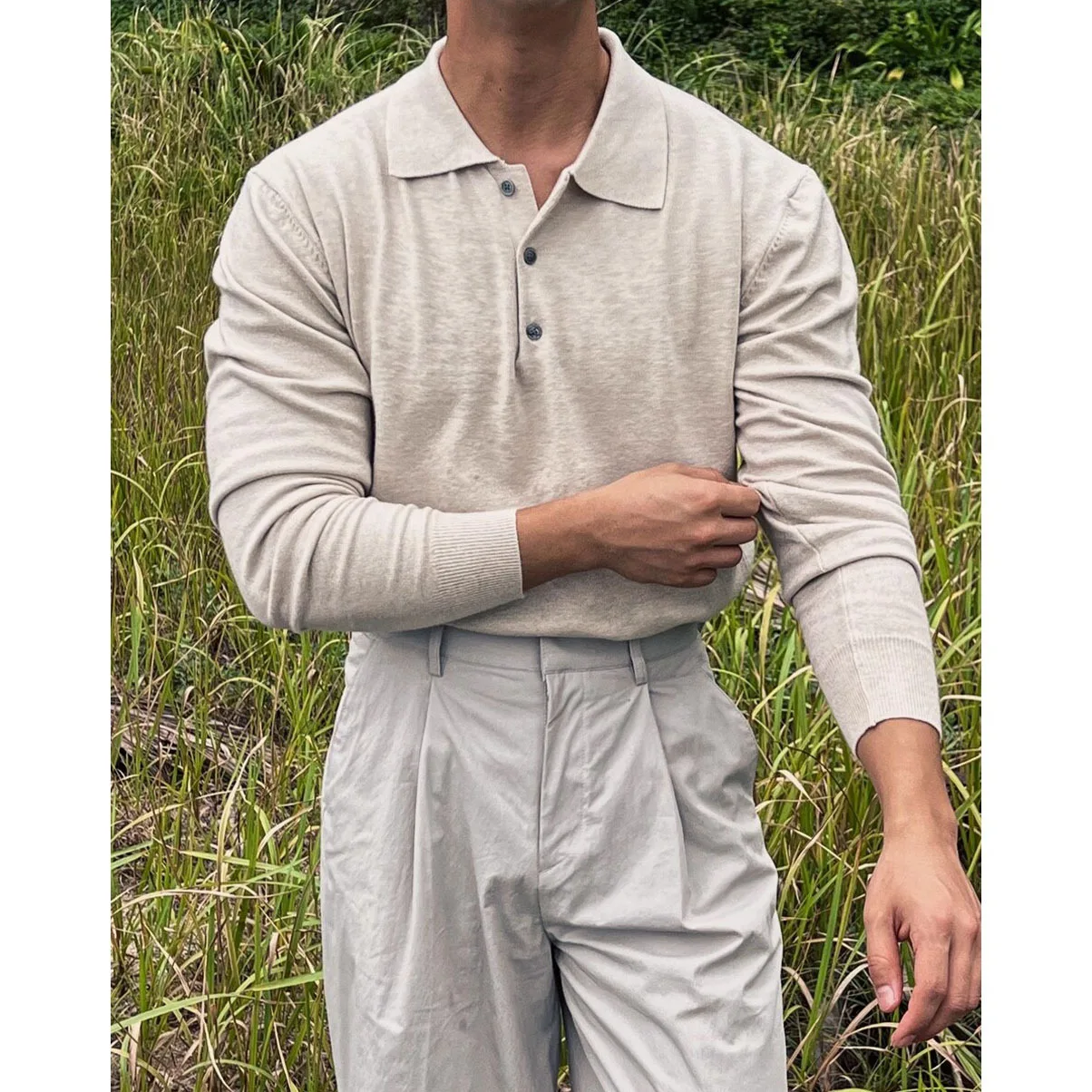 Men's Smart Casual Polo Collar Knitwear Long Sleeve Pullover Sweater Ribbed Hem Top for Weekend Travel Outdoor Activities