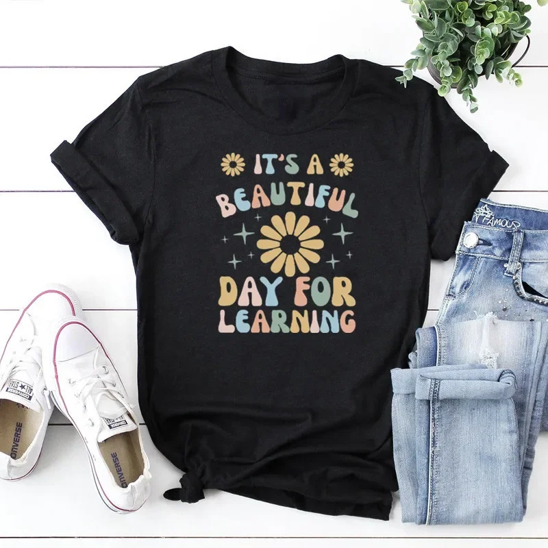 It's A Beautiful Day For Learning Shirt for Teacher Gift, Teacher Shirt Elementary School Teacher Kindergarten 100% cctton goth