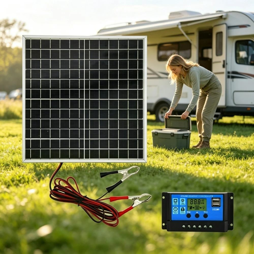 12W Compact Portable Monocrystalline Solar Panel 12V LCD Solar Controller Complete Aluminum Frame Kit Off Grid Power Source for