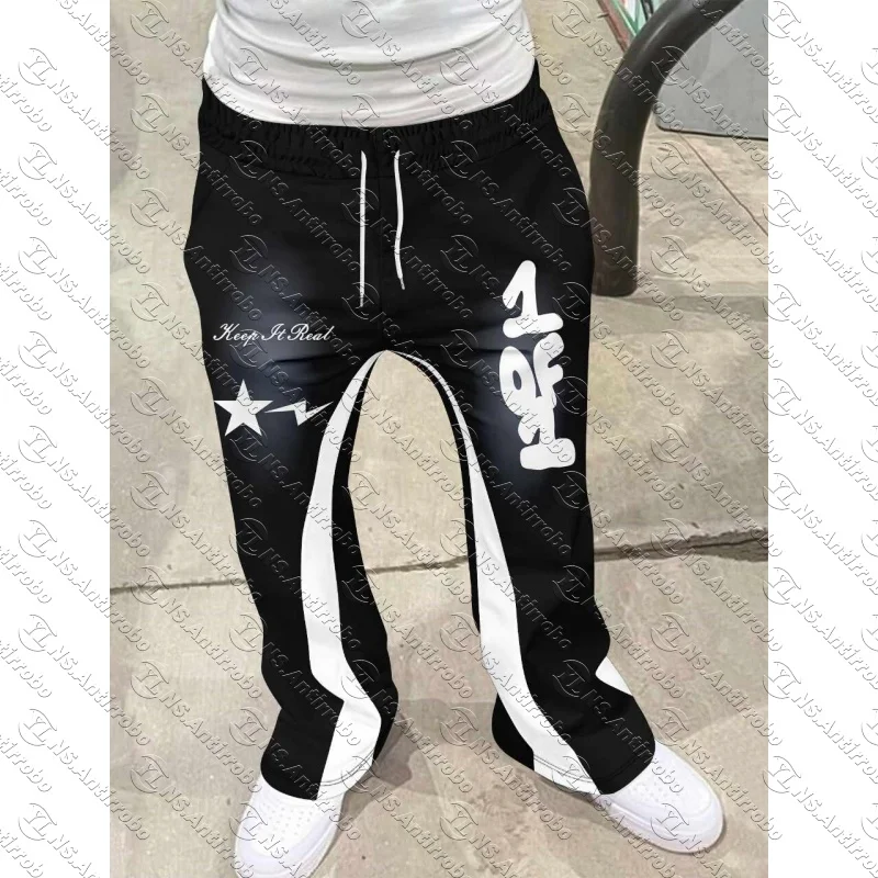 Y2k Flared Pants Men Loose 3D Print Trousers Casual Sweatpants Mid Waist Sporty Female Clothes Streetwear Hip Hop Vintage Pants