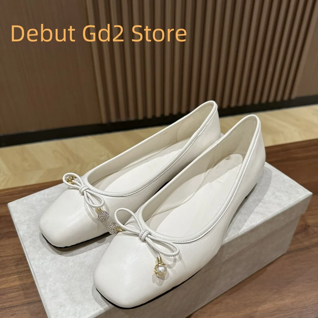 

Top quality 2024 new pearl rhinestone shallow cut flat shoes minimalist ballet shoes casual versatile square toe single shoes