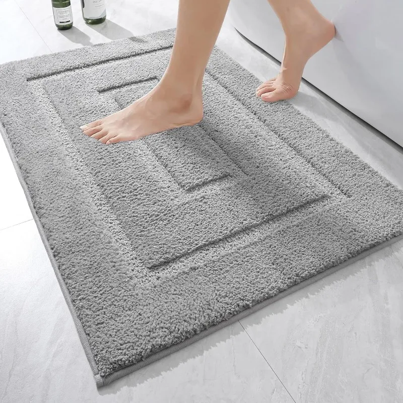 Bath Rug, Grey 24x17 Thick Soft Absorbent Microfiber Small, Washable Rug Runner for Non Slip