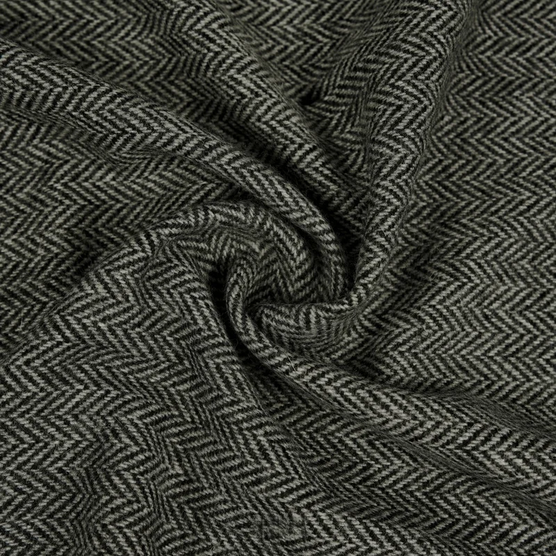 2Code Classic black and gray herringbone wool tweed fabric, suitable for making clothing, coats, outerwear, and suits; a designe