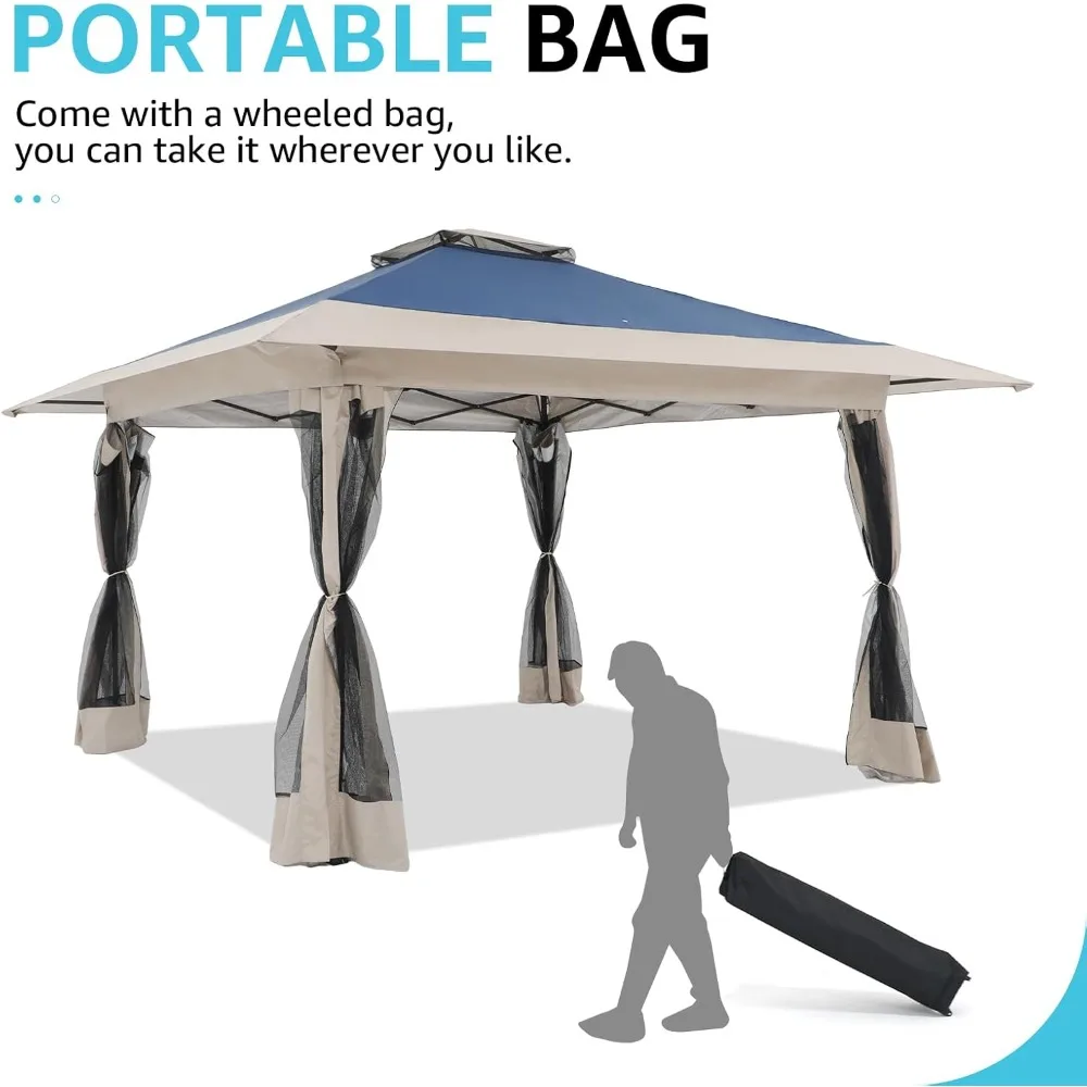 13’x13’ Pop Up Gazebo, Outdoor Canopy Tent Shade with Metal Frame Mosquito Netting for Patio, Garden, Lawn, Backyard, Blue