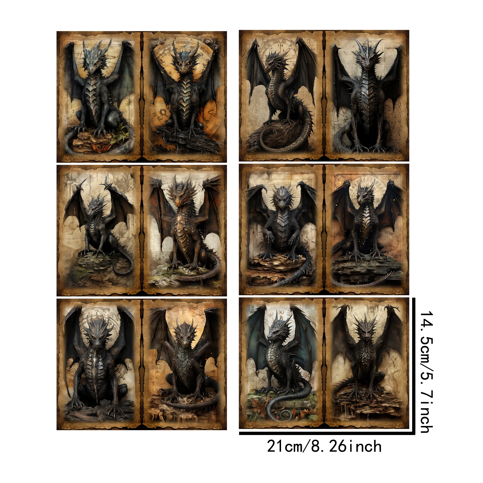 12 Sheets A5 Size Gothic Dark Dragon Background Vintage Grunge Journal Planning Scrapbooking