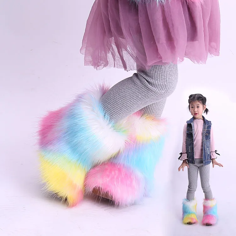 Winter Kids Boots  New Faux Fur Toddler Girl Boots Fashion Colorful Fur Children Ankle Snow Boots Warm Shoes Girls Christmas