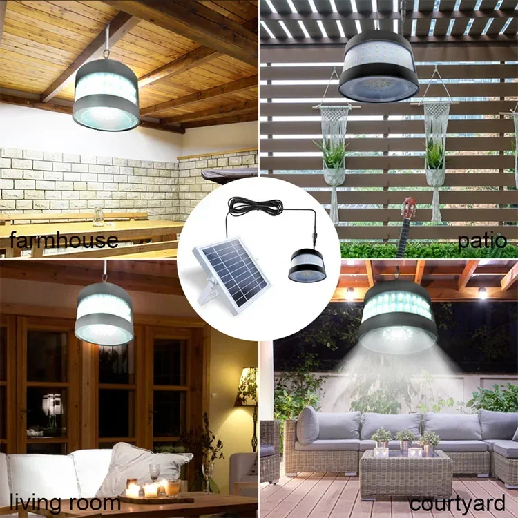 Solar Pendant Lights Solar Shed Lights with Remote Control Solar Powered Indoor Outdoor Hanging Lamp Water Proof Decor Lighting