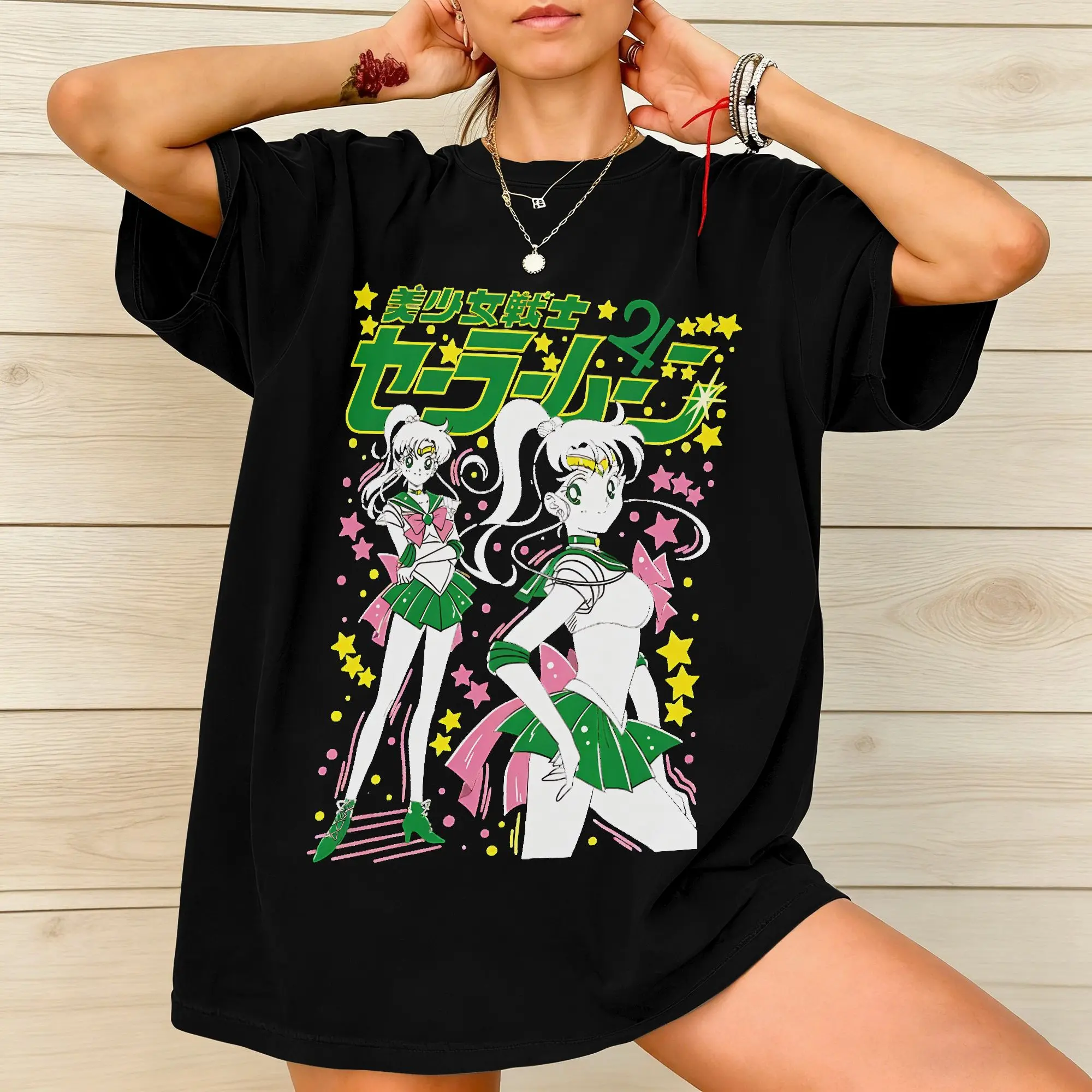 Washed T Shirt Sailors Moons Hip Hop Vintage T-Shirt Harajuku sailor moon  Streetwear Cotton Summer Tops Tees for Men Women