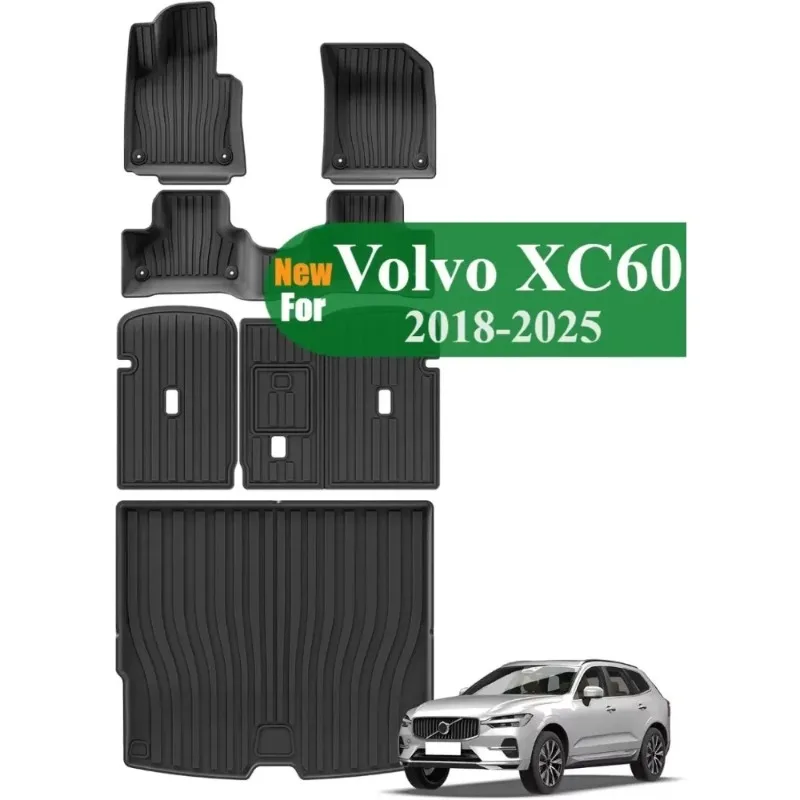 Всепогодные коврики TPE для тяжелых условий эксплуатации для Volvo XC60 2018-2025, грузовой вкладыш и коврик на спинку (для T5 T6, не для гибриды)