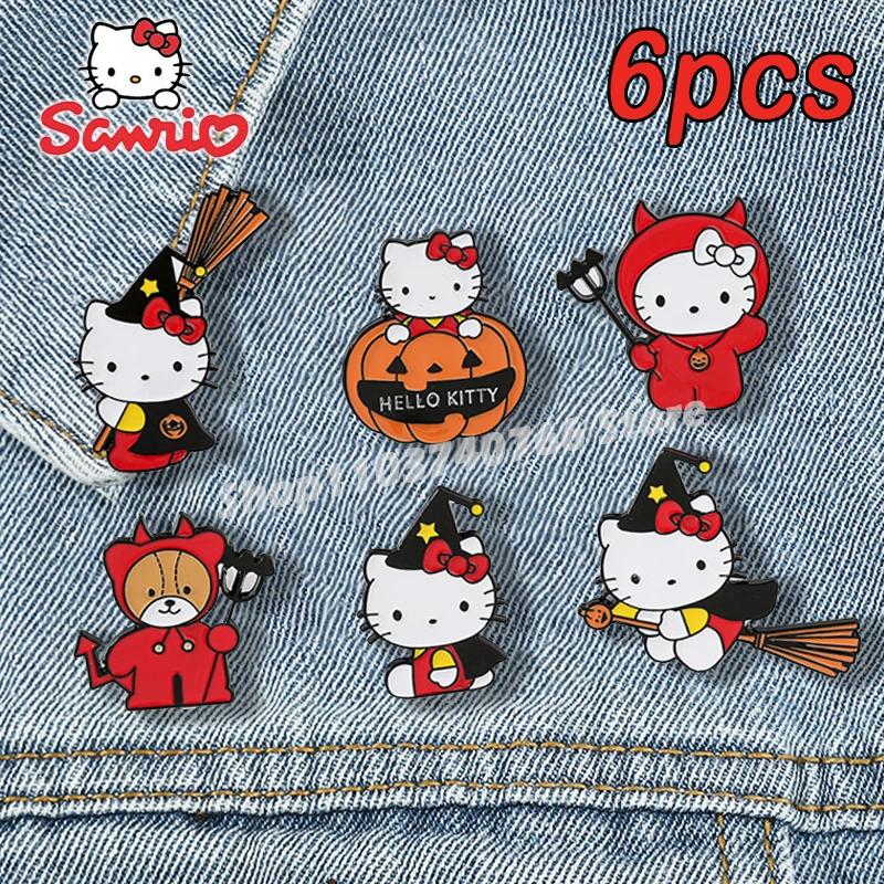 

1set Sanrio Hello Kitty Enamel Pins Cartoon Cute Backpack Lapel Pin Accessory Kawaii Halloween Brooch Jewelry Decorations Gift