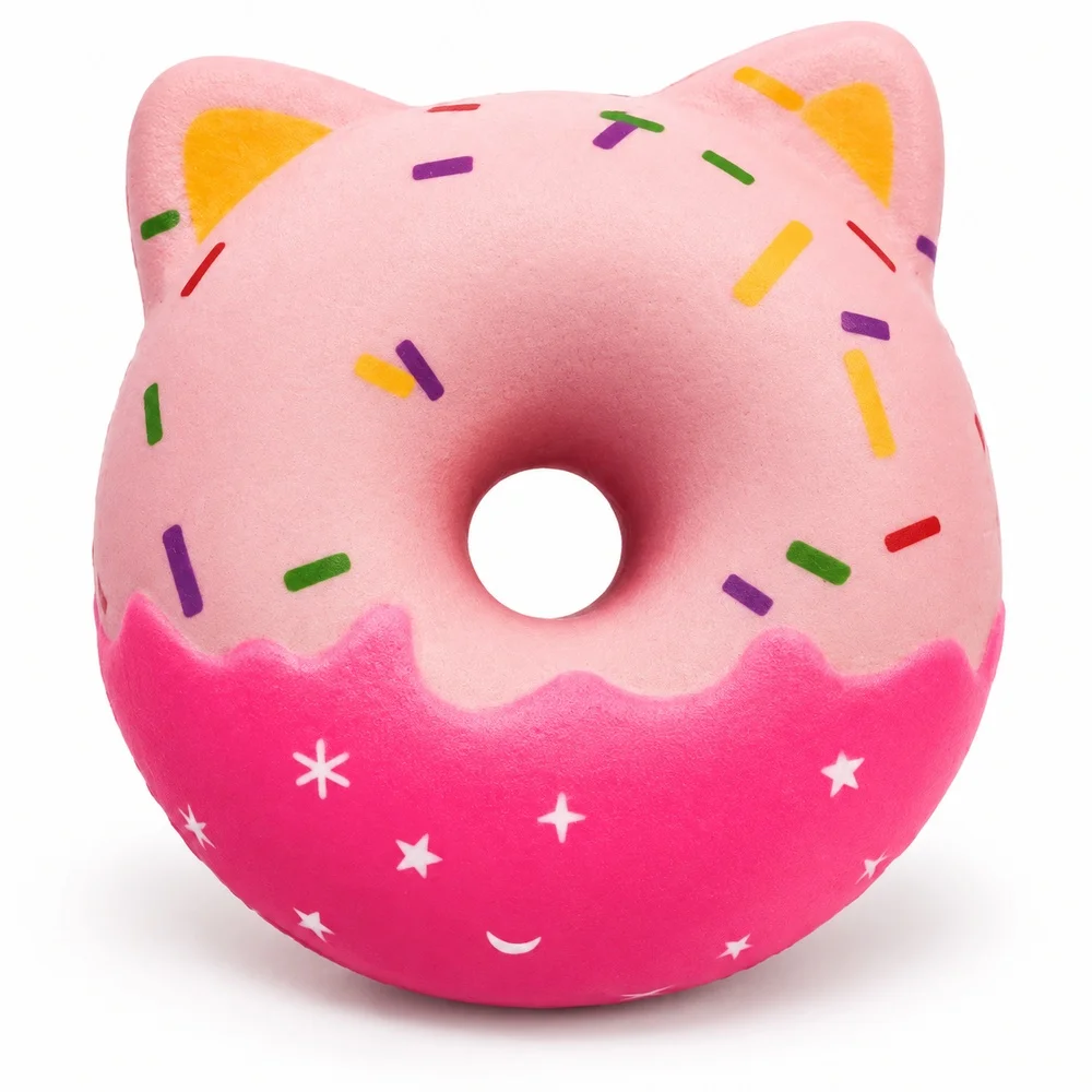 Cat Donut Squishy Toy Soft PU Slow Rising Foam Pink Ring Colorful Sprinkles Stars Squeeze Fidget Desk Gift for Teens and Adults