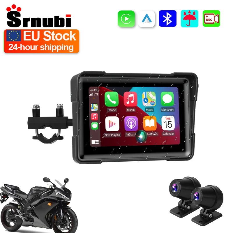 Srnubi Nawigacja GPS Motocyklowa Wodoodporny Bezprzewodowy Carplay 5-calowy Ekran Przenośny Motocyklowy Bezprzewodowy Android Auto Monitor DVR