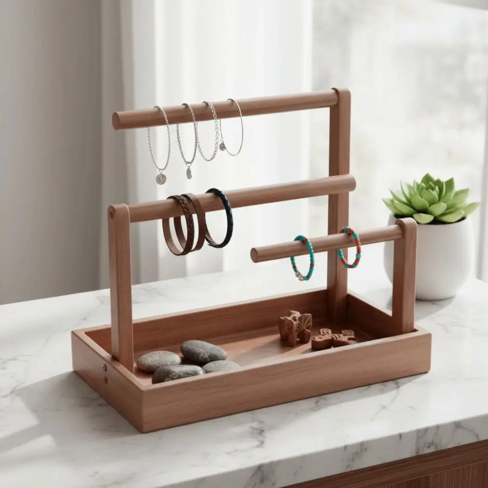 

Подставка для ювелирных изделий из цельного дерева, большой размер, держатель для хранения браслетов в стиле ретро, многослойный дизайн, органайзер для ювелирных изделий из деревянного материала