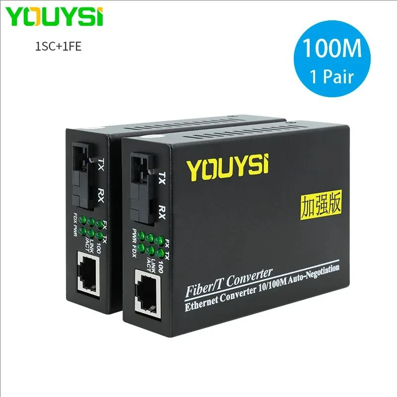 

YOUYSI 1 Pair High Quality 20KM Fiber Optical Media Converter 10/100Mbps Single Mode Single Fiber SC Port External Power Supply