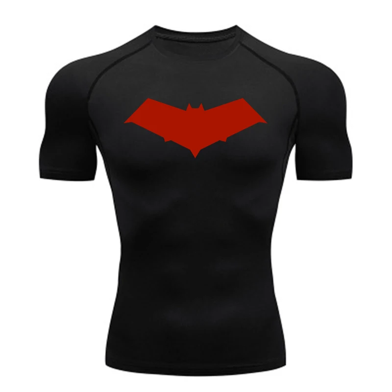 Compression Running T-Shirt Men Tops Bat Printing T Shirts Men Quick-Drying Gym Sportswear MMA Rashguard Jersey Tee For Male