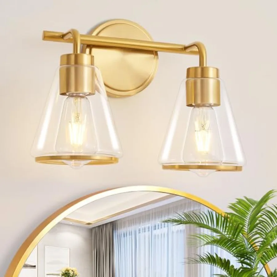 

Bathroom Light Fixtures Over Mirror Gold Vanity Lights 2-Lights Bathroom Vanity Light with Clear Glass Shade 14 inch Vanity Lig