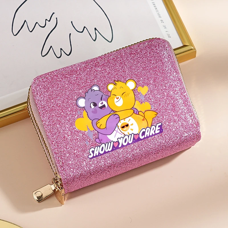 Kawaii Care Bears محافظ النساء بريق الترتر محافظ موضة حقيبة المال محفظة للعملة الائتمان حامل بطاقة متعددة أكياس هدية #3