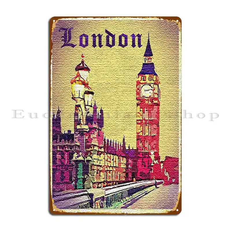 London Vintage Retro Postcard Metal Sign Wall Decor Retro Club Printing Pub Mural Tin Sign Poster