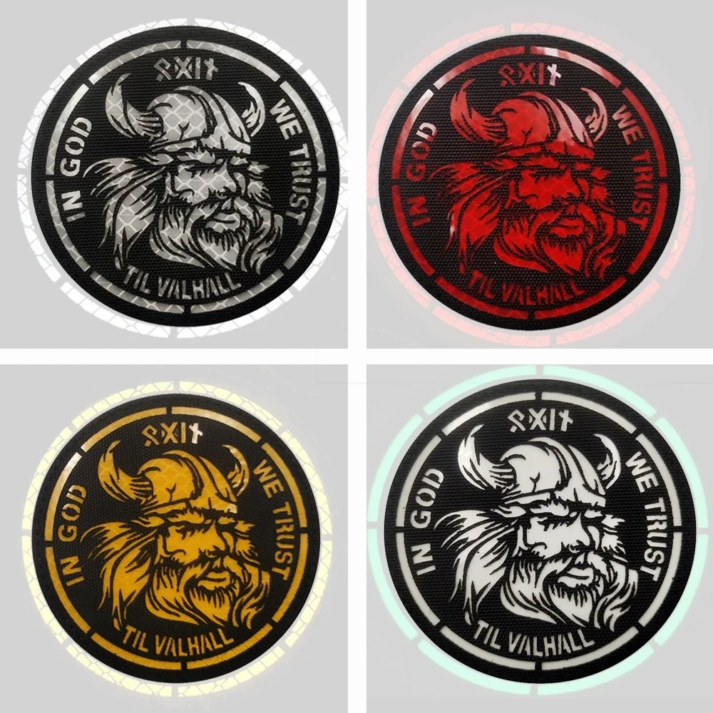 

In God We Trust Vking Valhall Reflective Viking Hook and Loop Circular Armband Luminous Morale Badge Backpack Tactical Patch