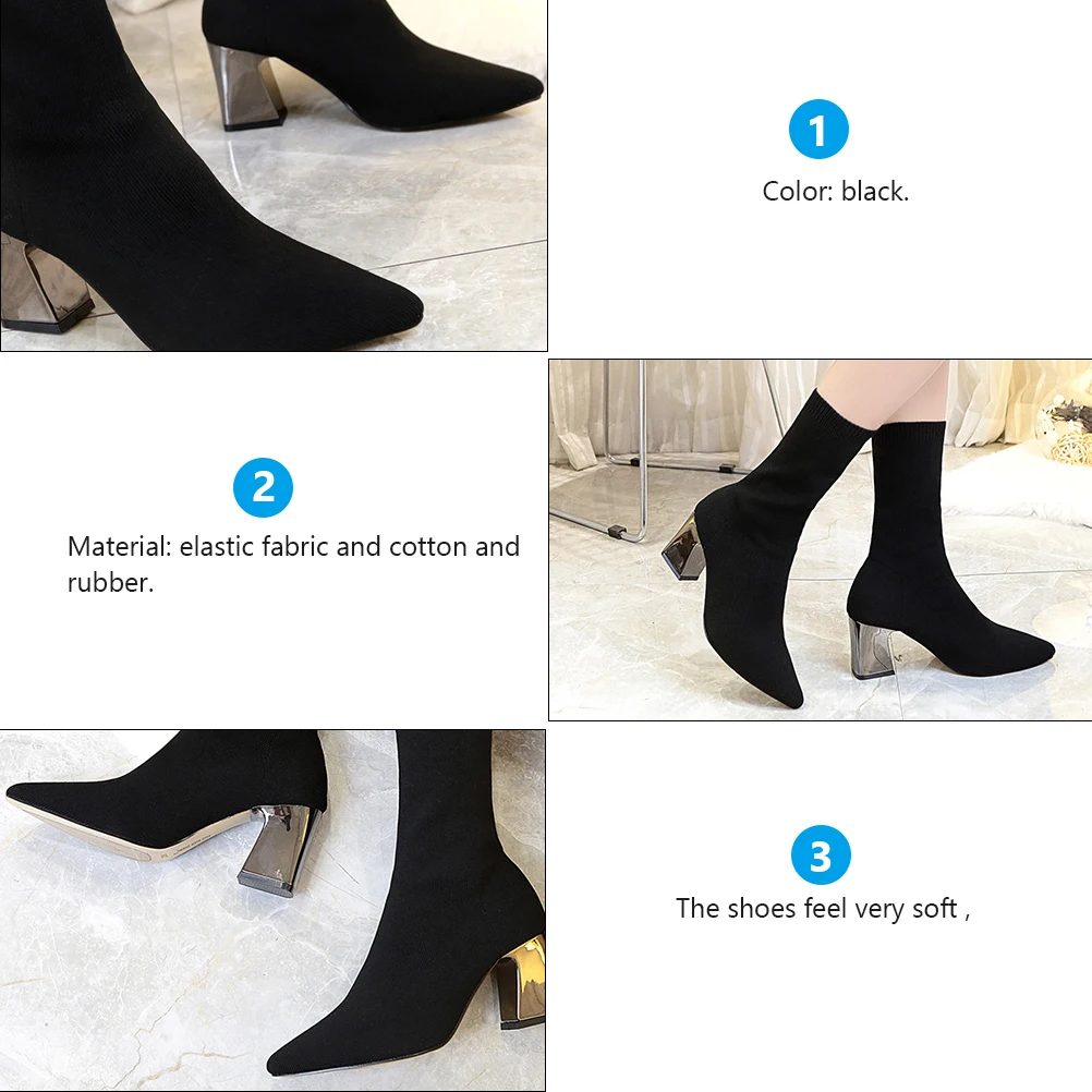 

Knitted Sock Women Shoes Sock Boots Fly Woven Winter Shoes Chunky Heels Rubber Ankle Booties Winter