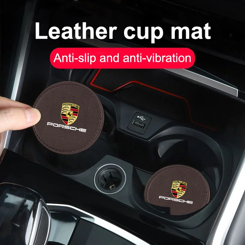 2Pcs Car Coaster Mats Water Cup Bottle Anti-slip Pads For Porsche Cayenne Panamera Macan 911 718 Taycan Boxster Cayman 918 Pajun