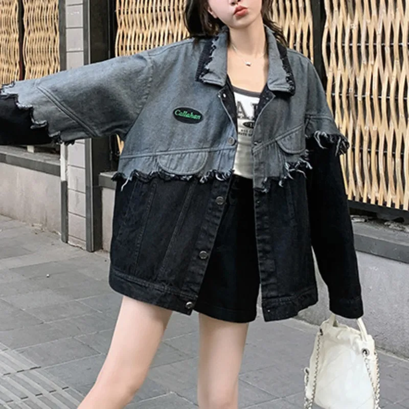 ANJY الخريف شخصية عصرية شارع العليا المد شرابة الدنيم المرقعة سترة العصرية شيك مزاجه تنوعا معطف A15041 #3