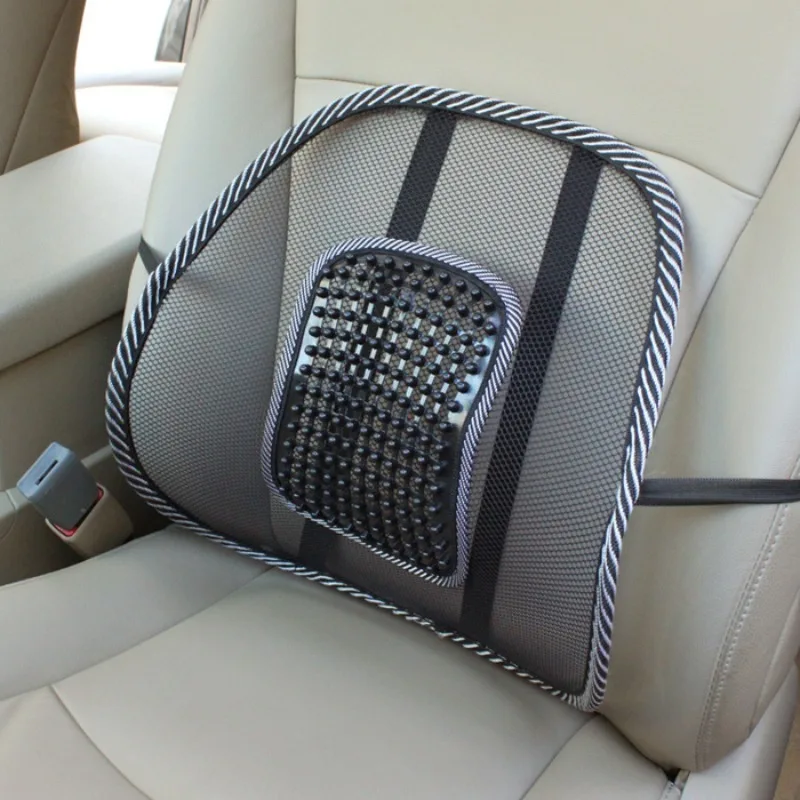 1 breathable ice silk car lumbar support pad with massage beads, ergonomic steel wire back support