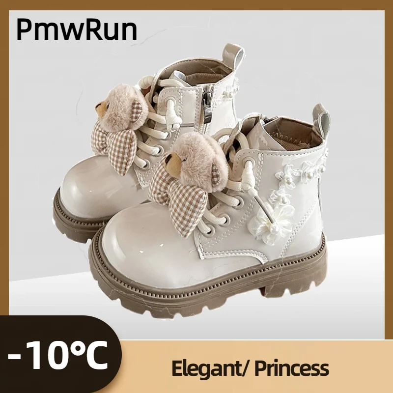 

Korean Style Girl's Plush Boots Low Heel Elegant Lady Girl's Snow Boots Cute Velvet Winter Warm Padded Cotton Shoes Boots Kids