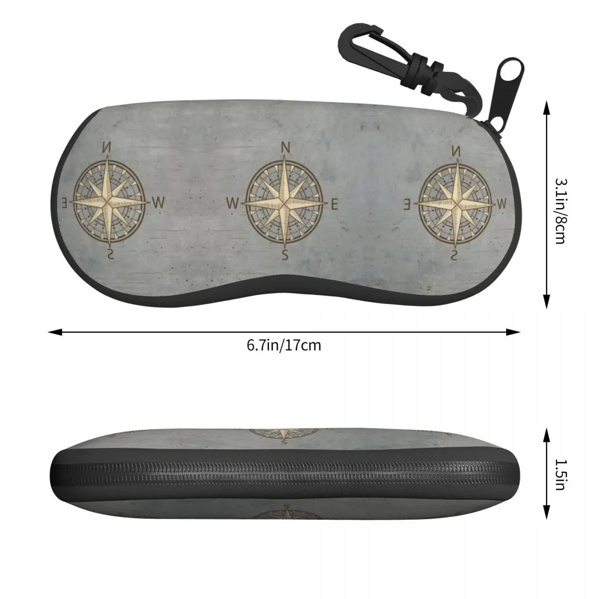 Gray Compass Shell Eyeglasses Protector Cases Fashion Sunglass Case Nautical Sailing Sailor Glasses Bag