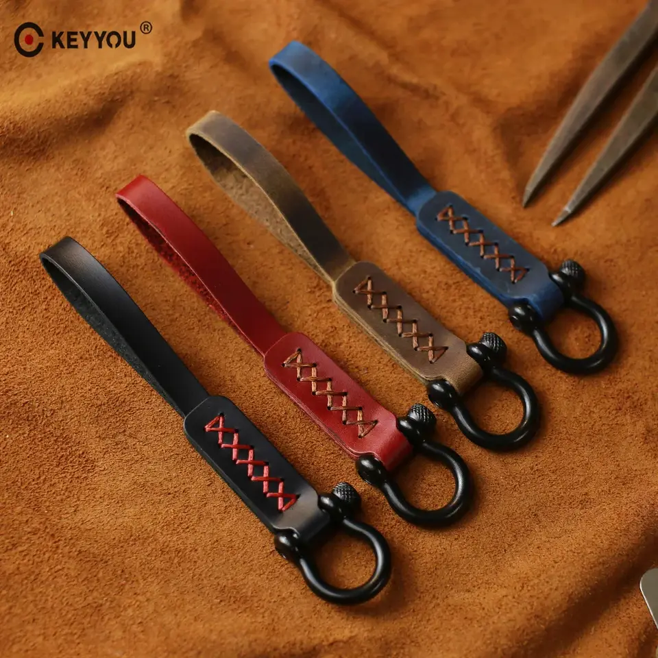 KEYYOU Car Key Rings Key Holder Genuine Leather Keyring Gift Keychain ...