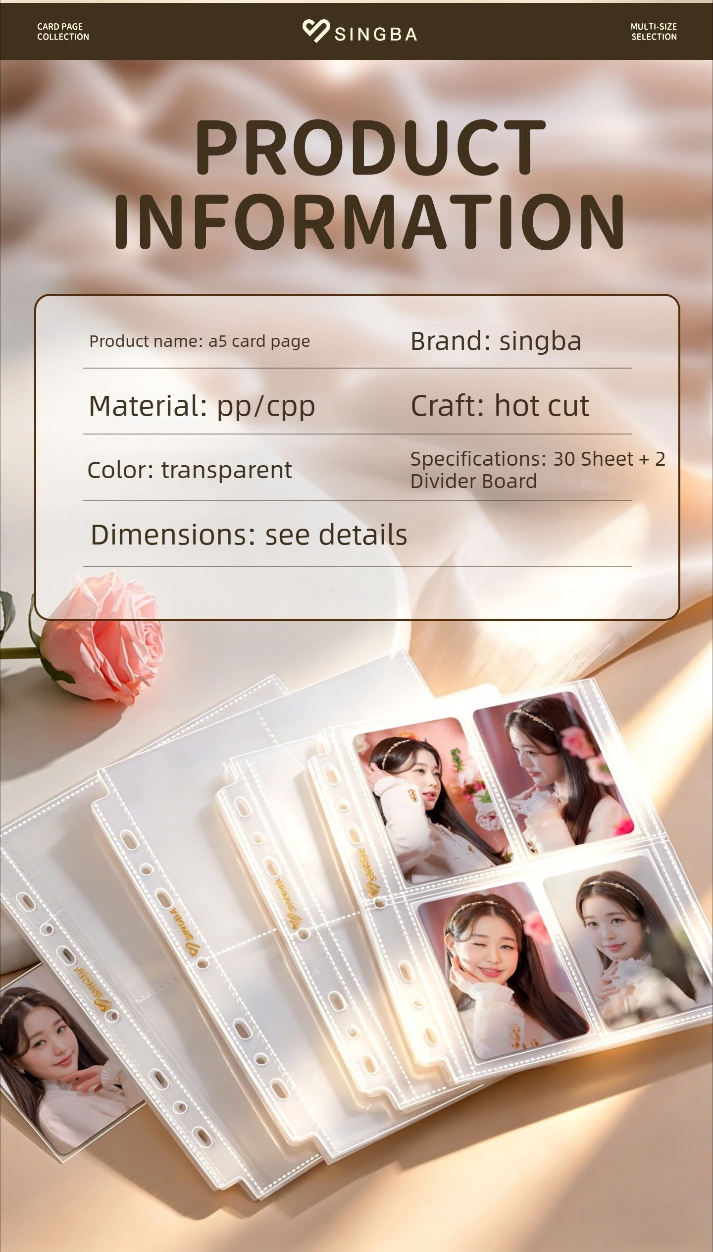 SINGBA Binder-Seiten 32 Stück Transparente Matte Fotokartenhüllen Säurefreie PP Loseblatt-Seiten für A5 Ordner Pokémon-Karten – Detail 7