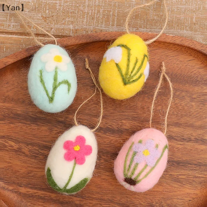 ieniaYan Sigur12PCS Wolvilt Schuim Paaseieren Vrolijk Pasen Decoraties Geschilderde Bloem Dot Eieren Hanger Met Touw Diy Craft Kid Gift Home