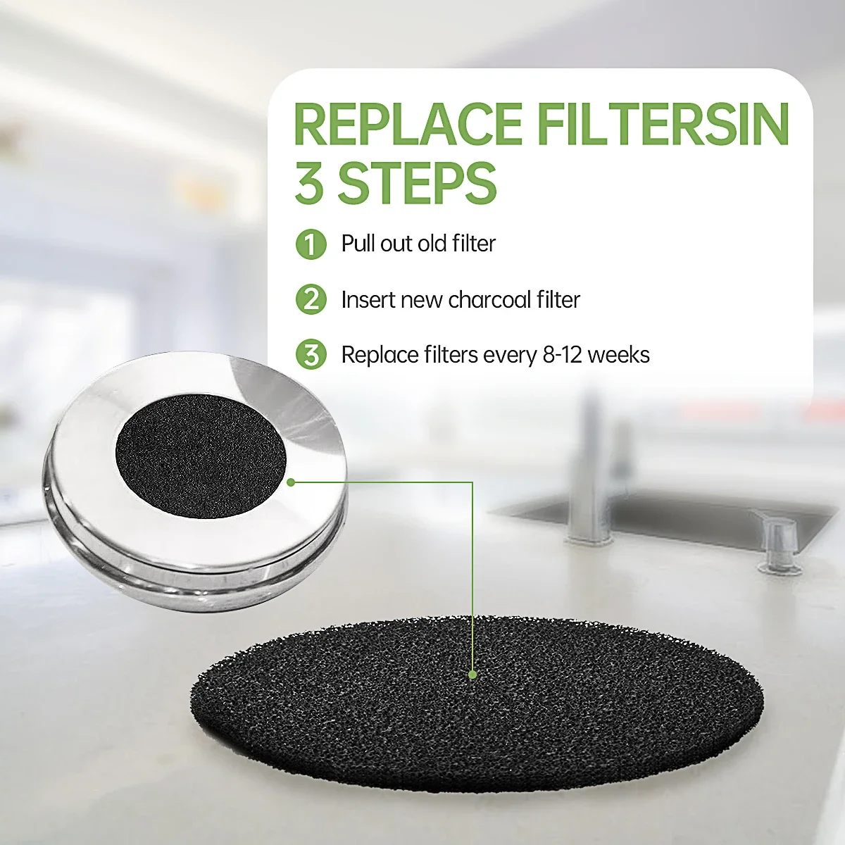 12Pcs Compost Bin Activated Carbon Filter Black Round Cotton Replacement Compost Filters for Kitchen Garden Tool