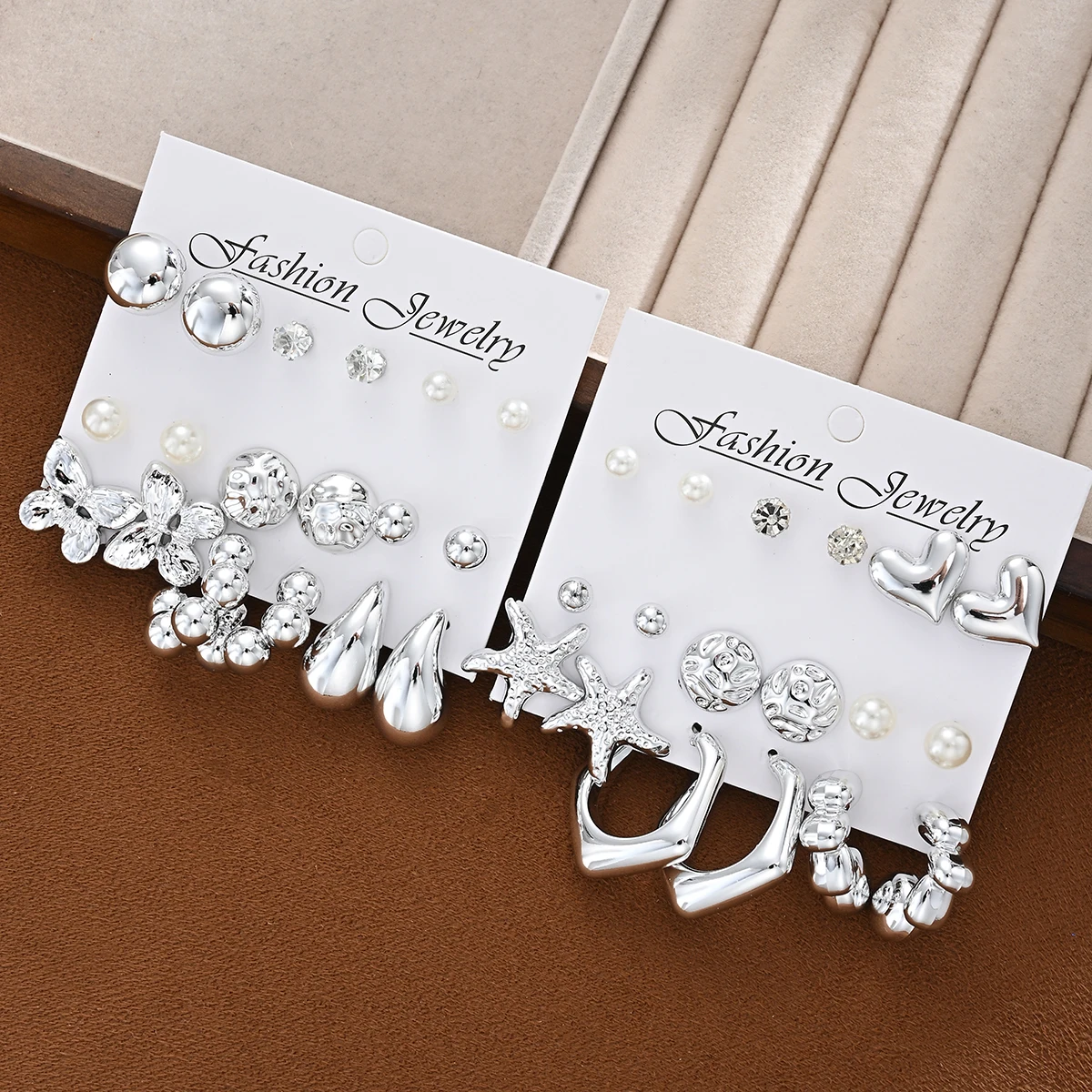 36 Pcs Silver Plated Earring Set Starfish Drop Heart Butterfly Pearl Crystal Stud Hoop Earrings Women Boho Trendy Jewelry Gifts