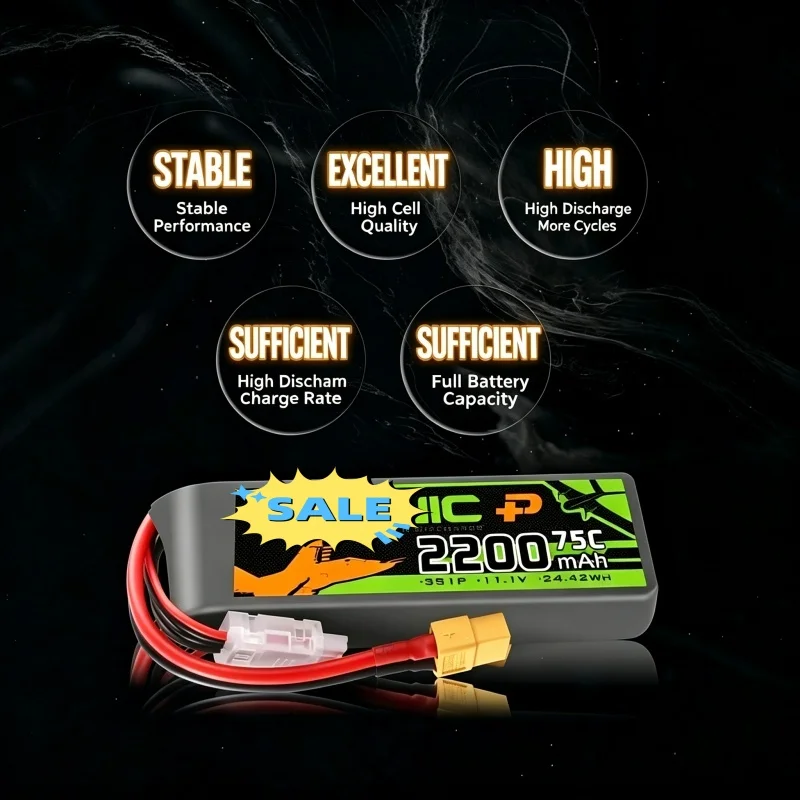 3S 11.1V 2200mAh 75C with Dean-Style T Connector, Rechargeable Battery for RC Airplane Quadcopter Helicopter FPV Drone