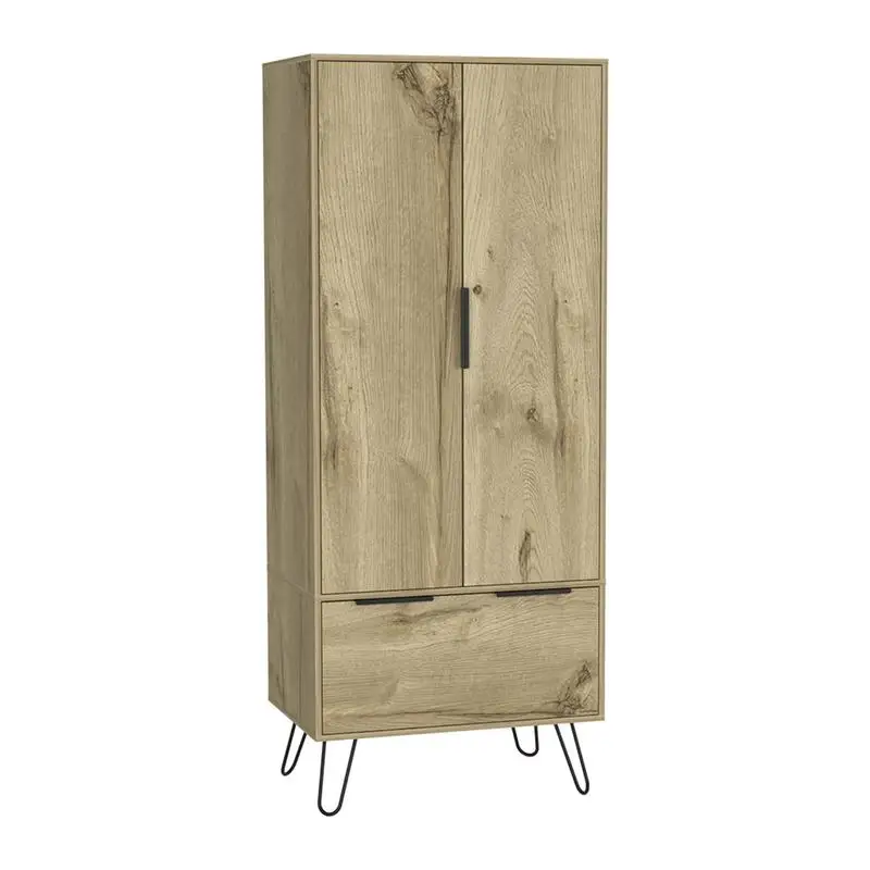 Light Oak Armoire Cabinet with One Drawer and Double Doors, Perfect for Storage and Organization