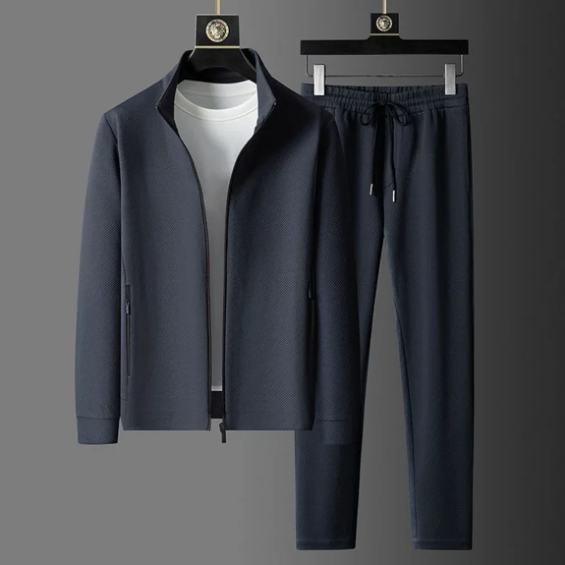 Suit Men's Casual Breathable High-end Jacket Trousers Stand-up Collar Zipper Open Mens Clothes Spring and Autumn New Sportswear