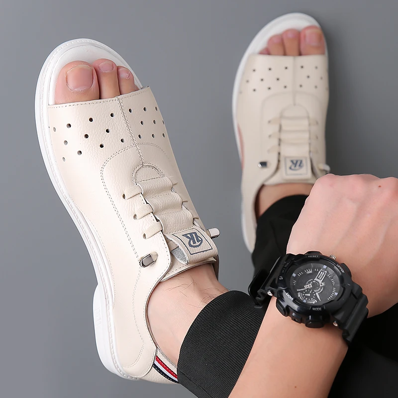 Breathable Men Sandals Summer Fashion Leather Outdoor Casual Business Sandals Lightweight All-match Men Stylish Hollow Out Shoes