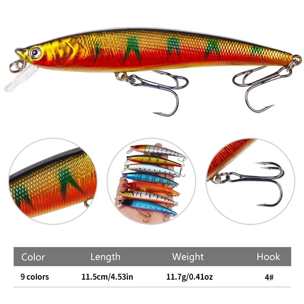 Long-cast Fishing Lure 11.5cm 11.7g Minnow Sinking Hard Bait Artificial Wobbler Crankbait 9 Color Carp Perch Fishing Tackles