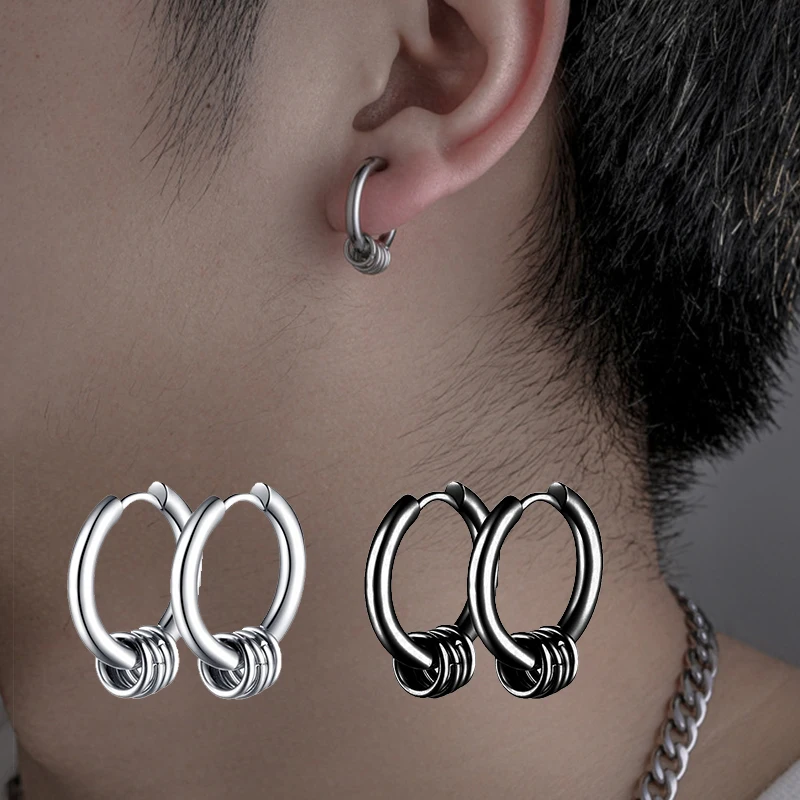 1Pair Fashion Gothic Punk Stainless Steel Hoop Earring for Men Women Hip Hop Rock Vintage Dragon pattern Circle Earrings Jewelry