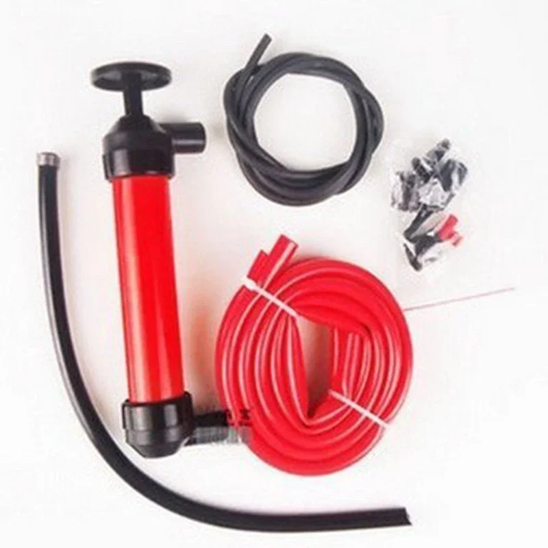 1 Juego de bomba de combustible de aceite y agua multiusos para coche, duradera, ligera, de plástico rojo, Kit de bomba de herramientas de sifón de tubo líquido de transferencia